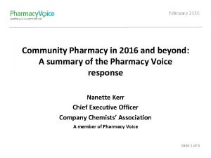 February 2016 Community Pharmacy in 2016 and beyond