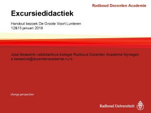 Radboud Docenten Academie Excursiedidactiek Handout bezoek De Groote