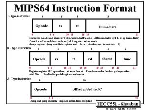 MIPS 64 Instruction Format I type instruction 6