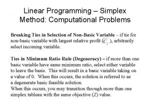 Linear Programming Simplex Method Computational Problems Breaking Ties