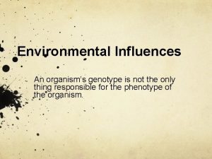 Environmental Influences An organisms genotype is not the