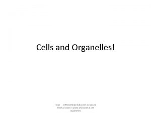 Cells and Organelles I can Differentiate between structure