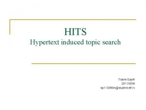 HITS Hypertext induced topic search 20113398 bp 113398