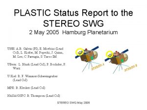 PLASTIC Status Report to the STEREO SWG 2