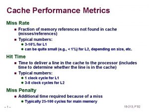 Cache Performance Metrics Miss Rate n n Fraction