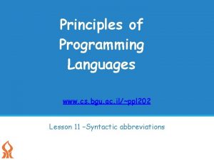 Principles of Programming Languages www cs bgu ac