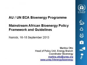 AU UN ECA Bioenergy Programme Mainstream African Bioenergy