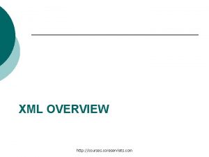 XML OVERVIEW http courses coreservlets com XML Basics