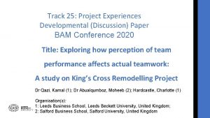 Track 25 Project Experiences Developmental Discussion Paper BAM