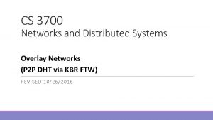 CS 3700 Networks and Distributed Systems Overlay Networks