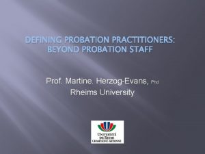 DEFINING PROBATION PRACTITIONERS BEYOND PROBATION STAFF Prof Martine