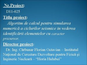 Nr Proiect D 11 025 Titlu proiect Algoritm