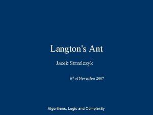 Langtons Ant Jacek Strzelczyk 6 th of November