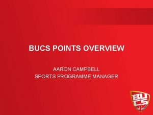 BUCS POINTS OVERVIEW AARON CAMPBELL SPORTS PROGRAMME MANAGER