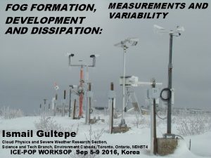 FOG FORMATION MEASUREMENTS AND VARIABILITY DEVELOPMENT AND DISSIPATION