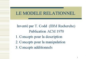 LE MODELE RELATIONNEL Invent par T Codd IBM