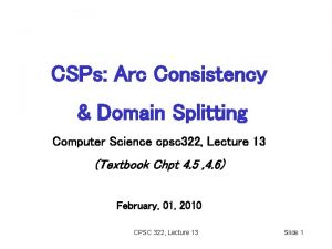 CSPs Arc Consistency Domain Splitting Computer Science cpsc