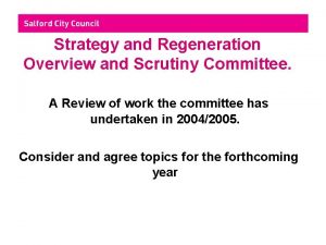 Strategy and Regeneration Overview and Scrutiny Committee A
