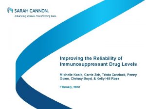 Improving the Reliability of Immunosuppressant Drug Levels Michelle