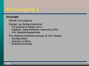 Kursusgang 3 Oversigt Sidste kursusgang Design og dialognotationer