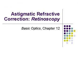 Astigmatic Refractive Correction Retinoscopy Basic Optics Chapter 12