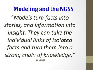 Modeling and the NGSS Models turn facts into
