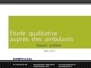 Etude qualitative auprs des ambulants Rapport synthse Aot