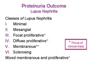 Proteinuria Outcome Lupus Nephritis Classes of Lupus Nephritis