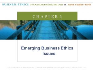 CHAPTER 3 Emerging Business Ethics Issues Chapter Objectives