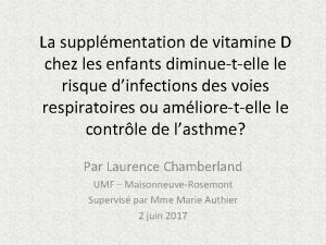 La supplmentation de vitamine D chez les enfants