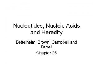 Nucleotides Nucleic Acids and Heredity Bettelheim Brown Campbell