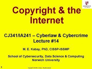 Copyright the Internet CJ 341IA 241 Cyberlaw Cybercrime