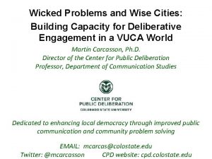 Wicked Problems and Wise Cities Building Capacity for