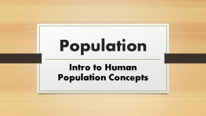 Population Intro to Human Population Concepts Agenda Population