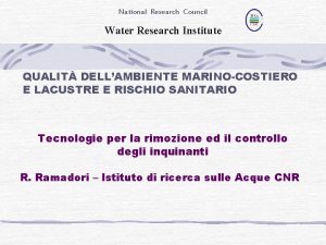 National Research Council Water Research Institute QUALIT DELLAMBIENTE