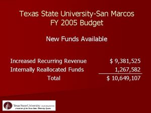 Texas State UniversitySan Marcos FY 2005 Budget New