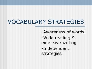 VOCABULARY STRATEGIES Awareness of words Wide reading extensive