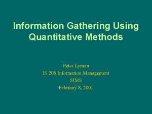 Information Gathering Using Quantitative Methods Peter Lyman IS