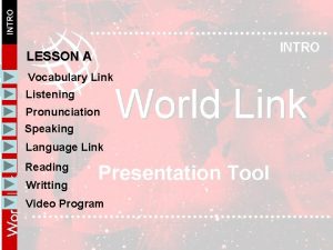 LESSON A Vocabulary Link Listening Pronunciation Speaking Language