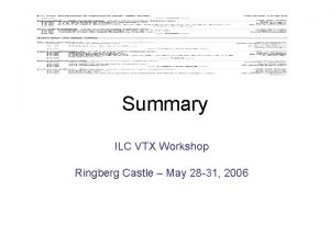 Summary ILC VTX Workshop Ringberg Castle May 28