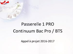 Passerelle 1 PRO Continuum Bac Pro BTS Appel