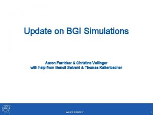 Update on BGI Simulations Aaron Farricker Christine Vollinger
