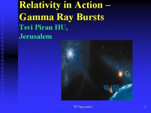 Relativity in Action Gamma Ray Bursts Tsvi Piran