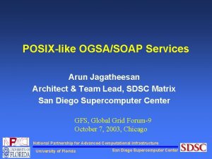 POSIXlike OGSASOAP Services Arun Jagatheesan Architect Team Lead