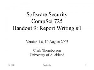 Software Security Comp Sci 725 Handout 9 Report