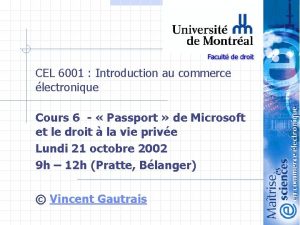 CEL 6001 Introduction au commerce lectronique Cours 6