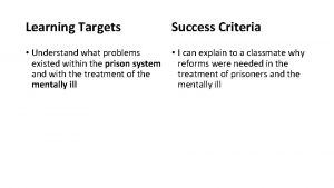 Learning Targets Success Criteria Understand what problems existed