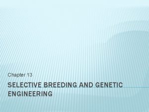 Chapter 13 SELECTIVE BREEDING AND GENETIC ENGINEERING SELECTIVE
