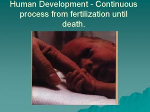 Human Development Continuous process from fertilization until death