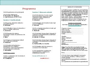 MODALITA DISCRIZIONE Programma 10 00 Registrazione dei partecipanti